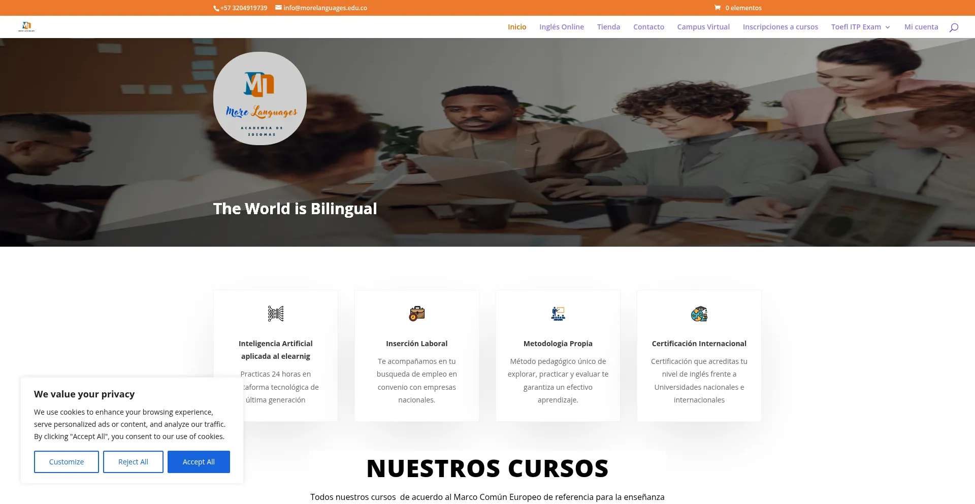 Website screenshot of Morelanguages.edu.co