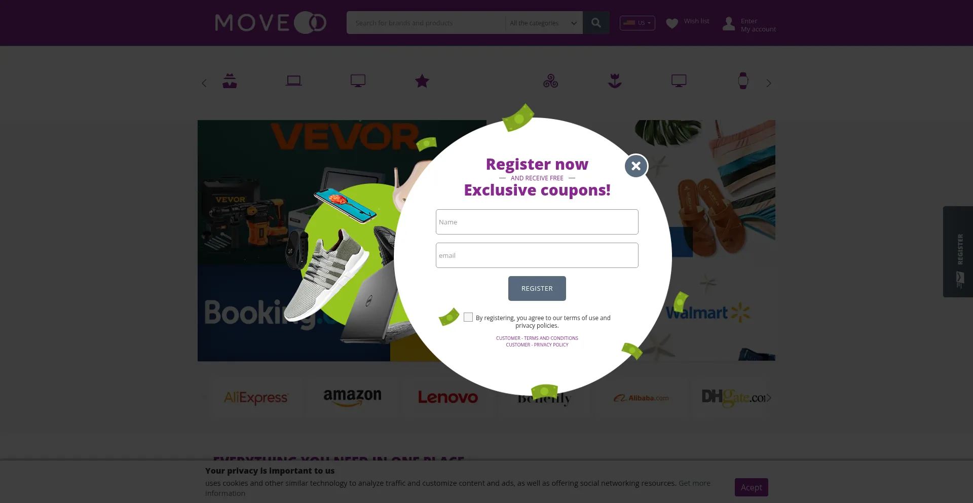 Website screenshot of Moveoo.com