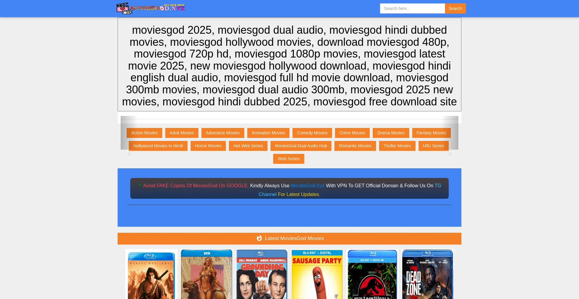 Website screenshot of Moviesgod.xyz