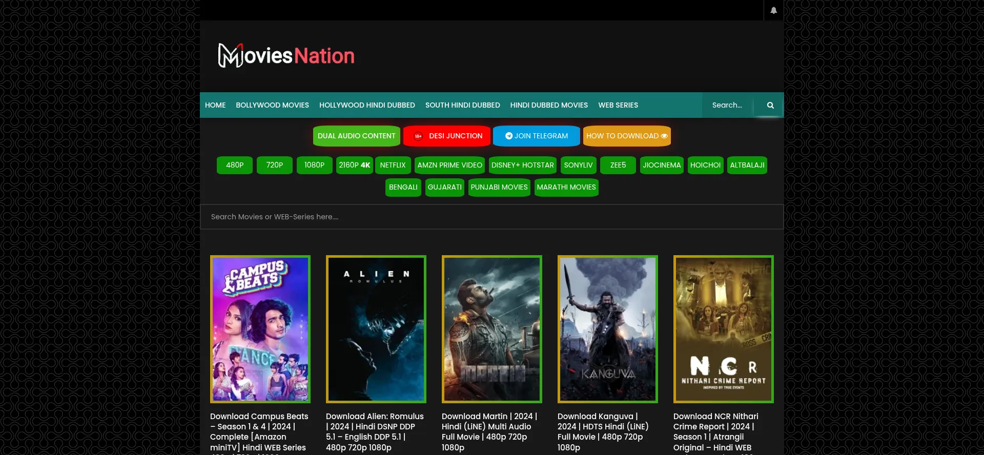 Website screenshot of Moviesnation.host