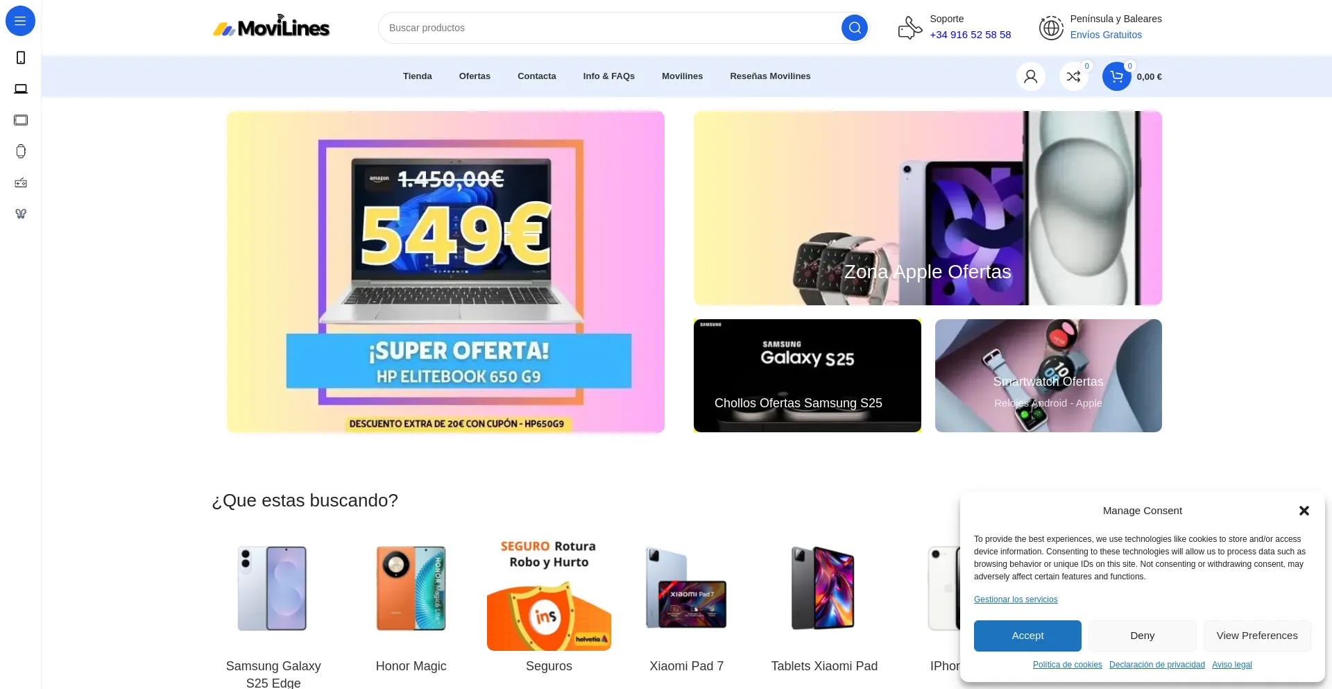 Website screenshot of Movilines.com