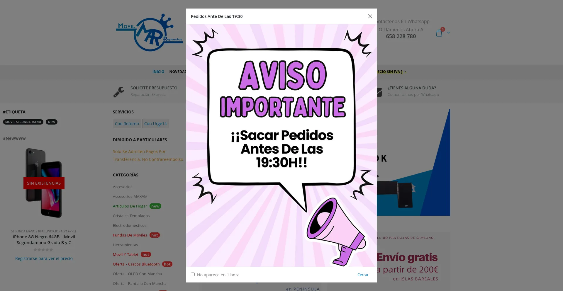 Website screenshot of Movilrepuestos.es