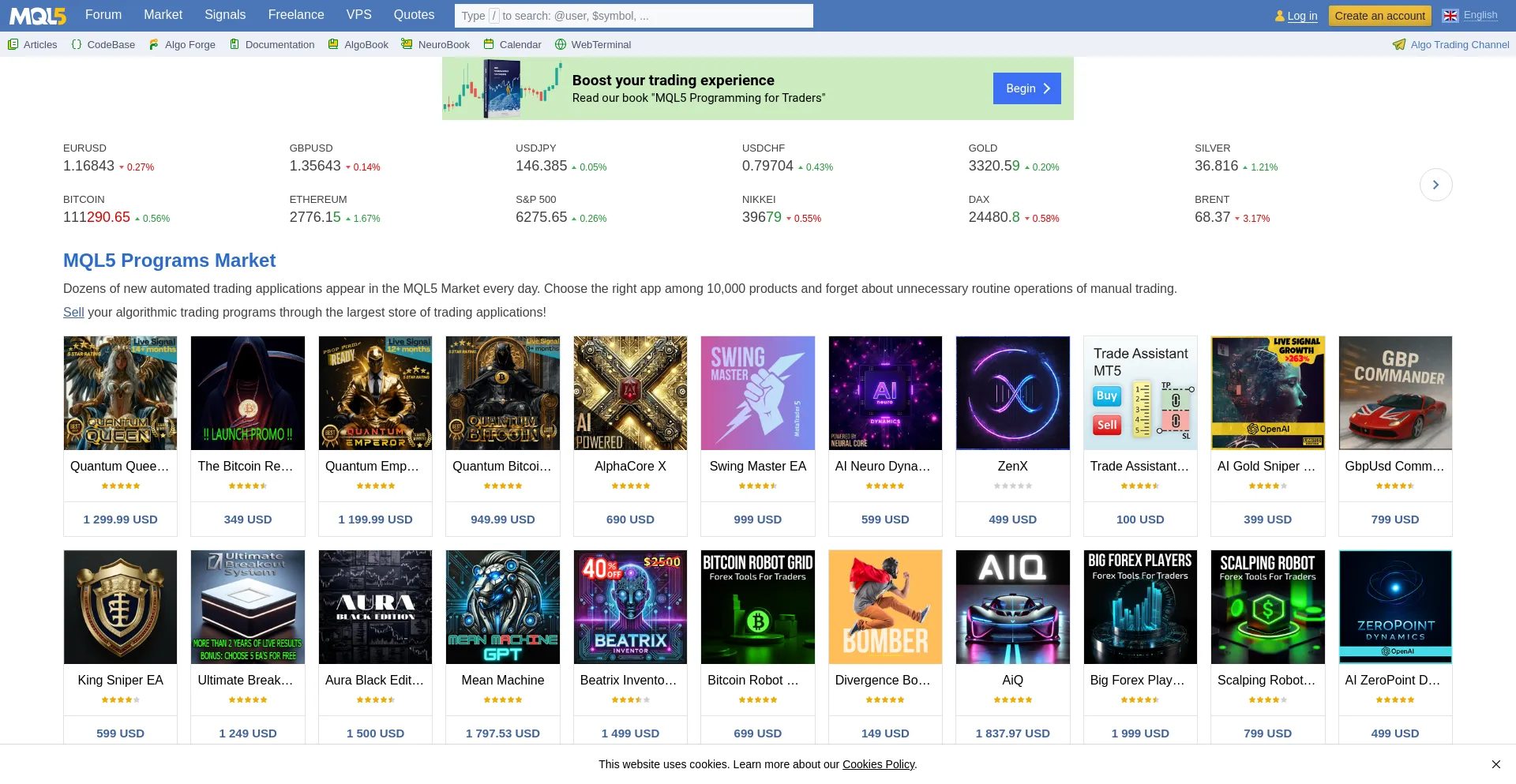 Website screenshot of Mql5.com