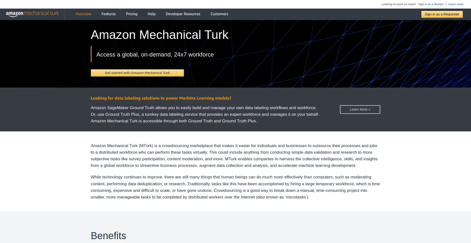 Website screenshot of Mturk.com