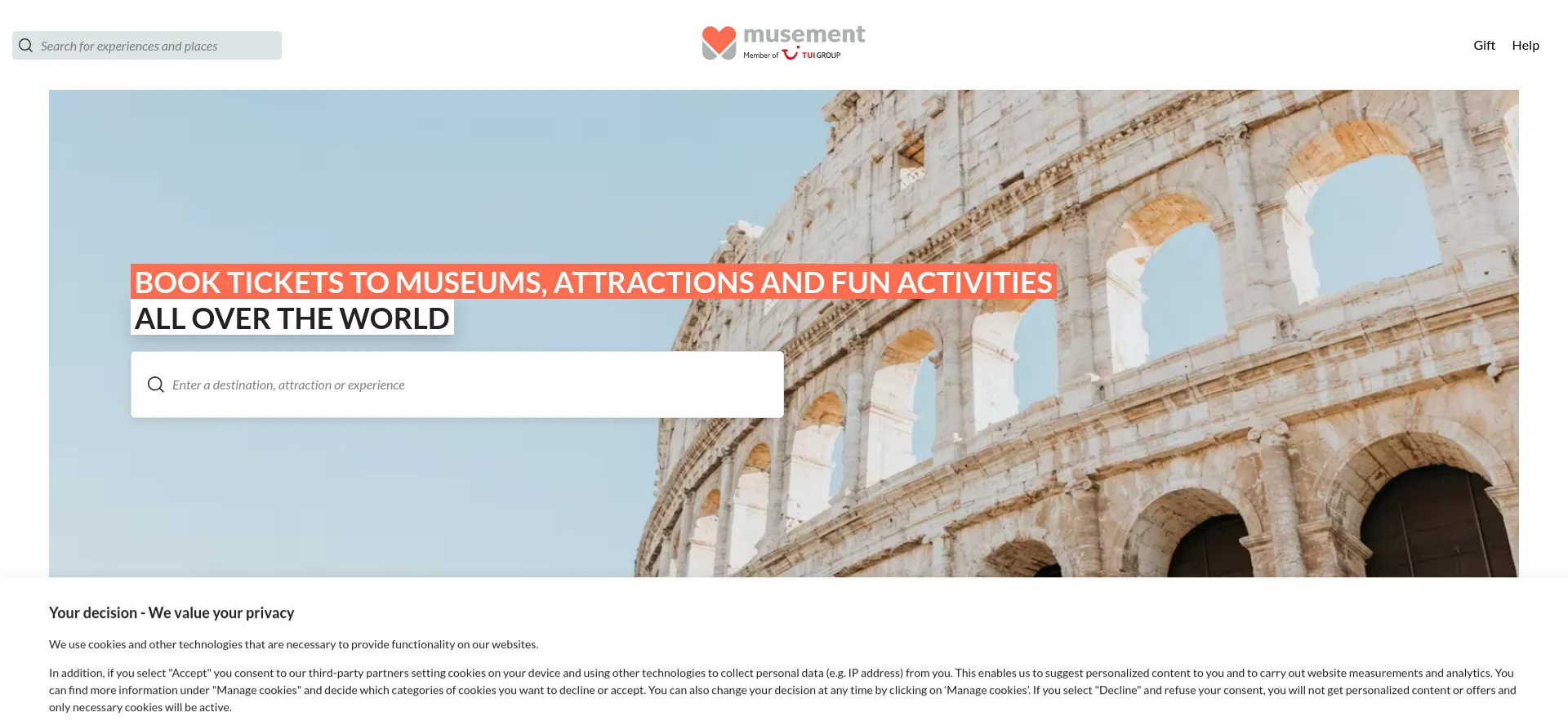 Website screenshot of Musement.com