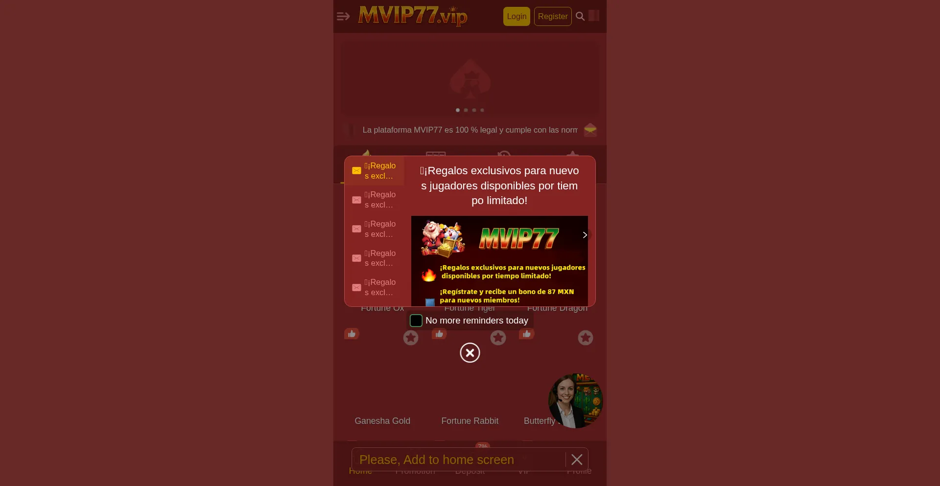 Website screenshot of Mvip77.vip