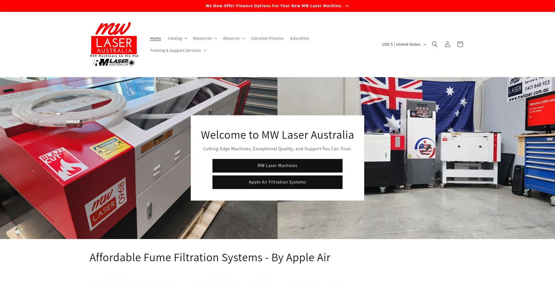 Website screenshot of Mwlaser.com.au