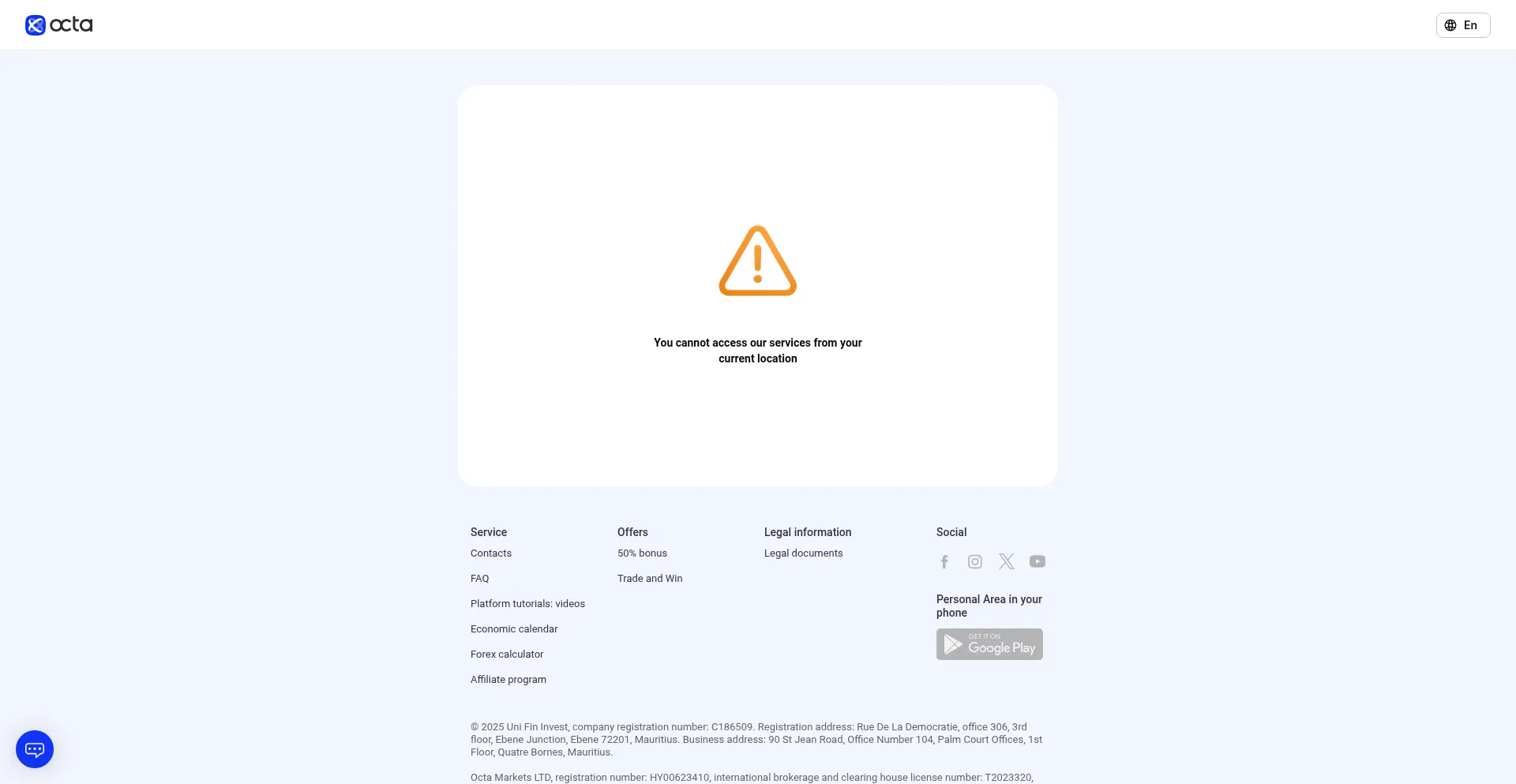 Website screenshot of My.octafx.com