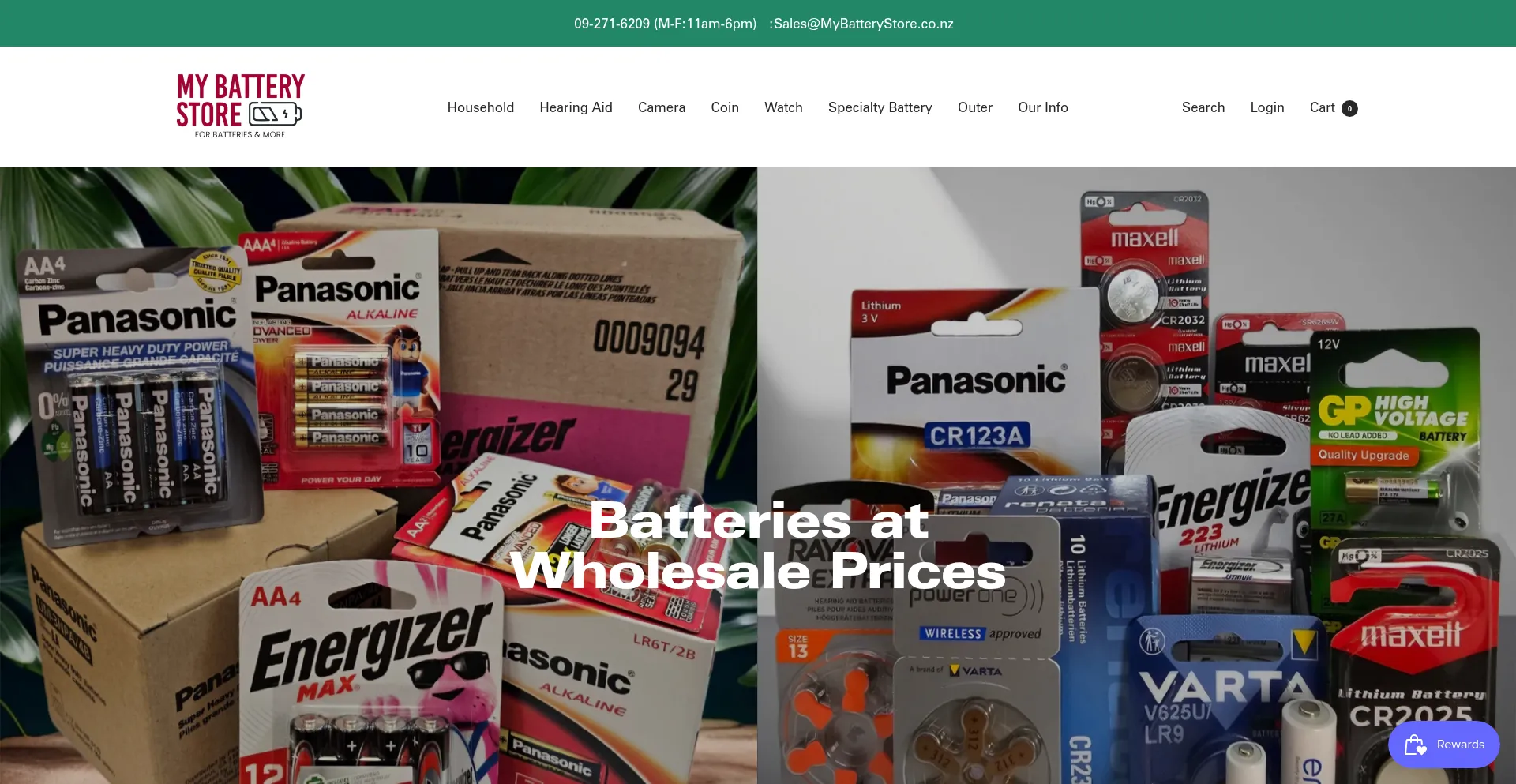 Website screenshot of Mybatterystore.co.nz
