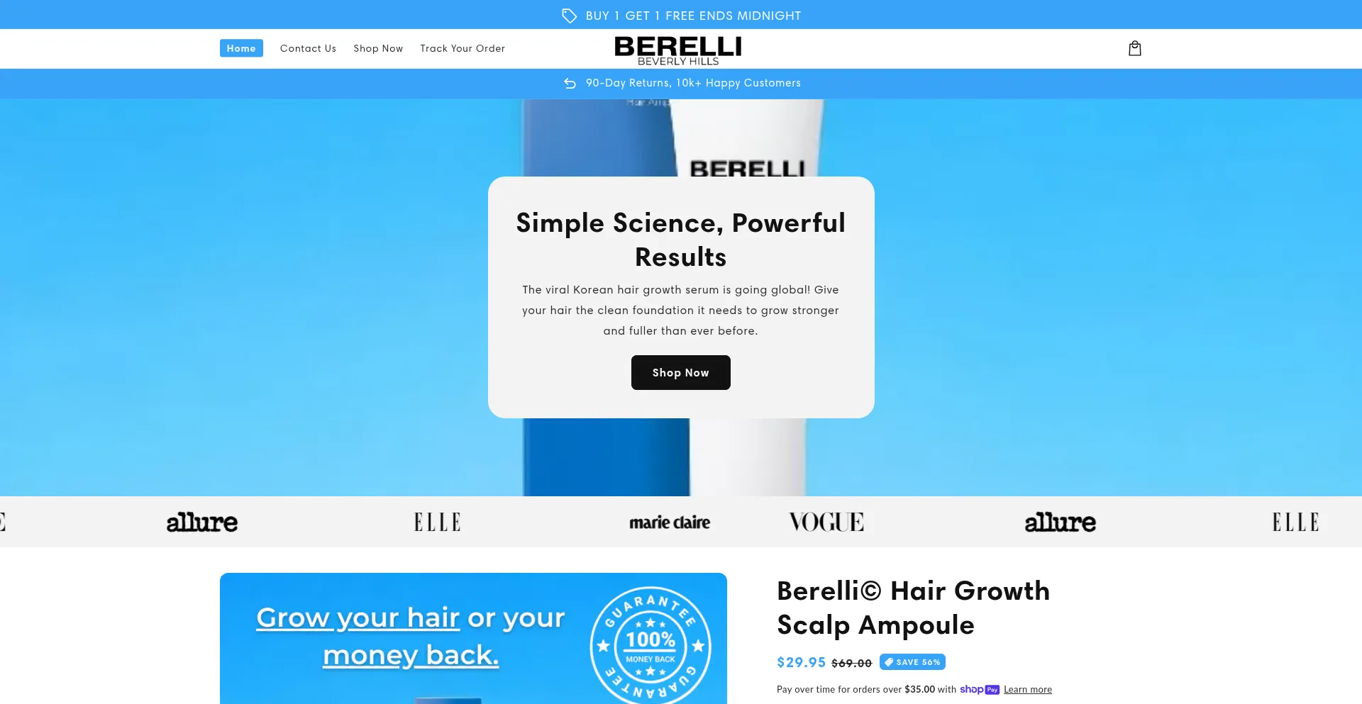 Website screenshot of Myberelli.com