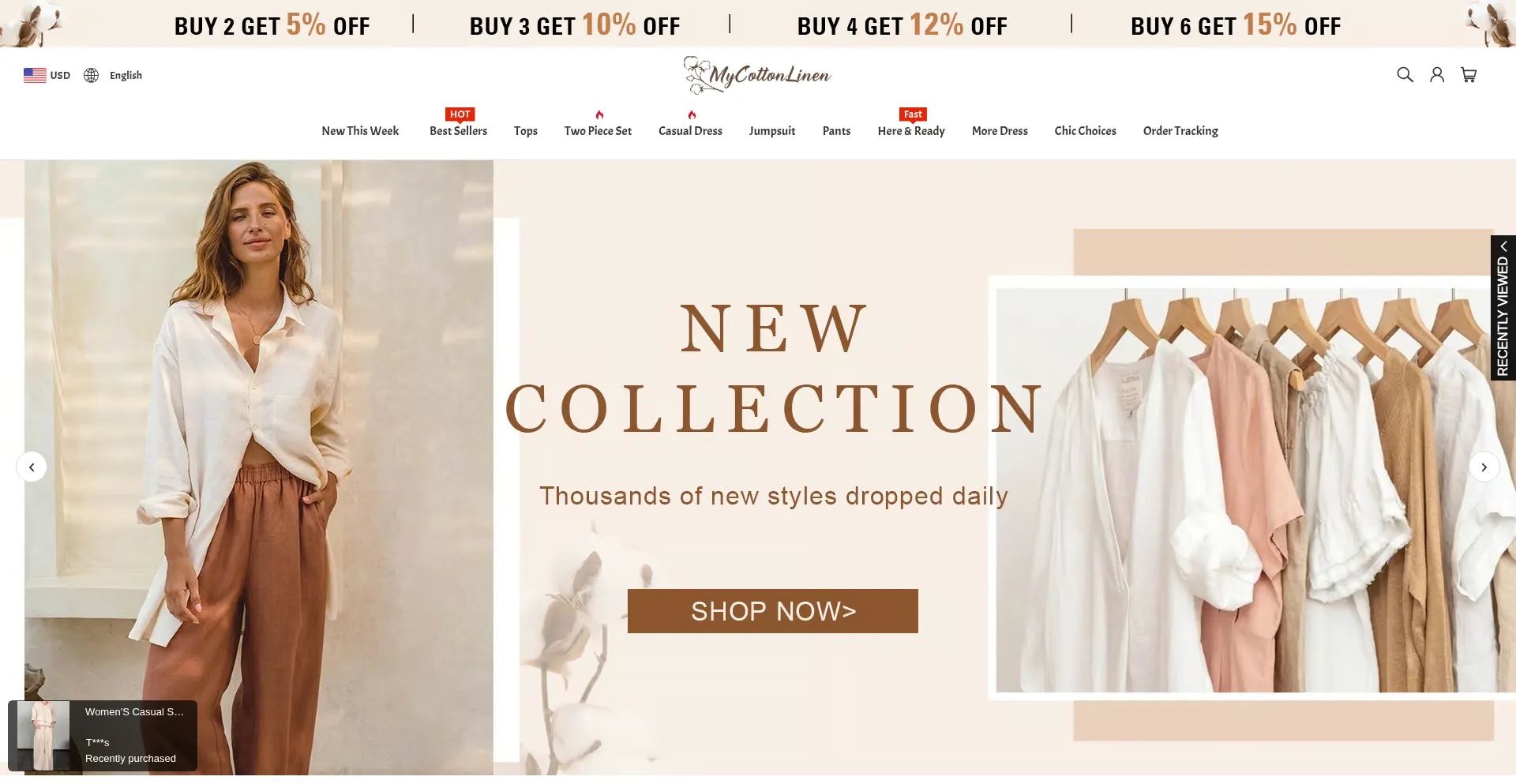 Website screenshot of Mycottonlinen.com