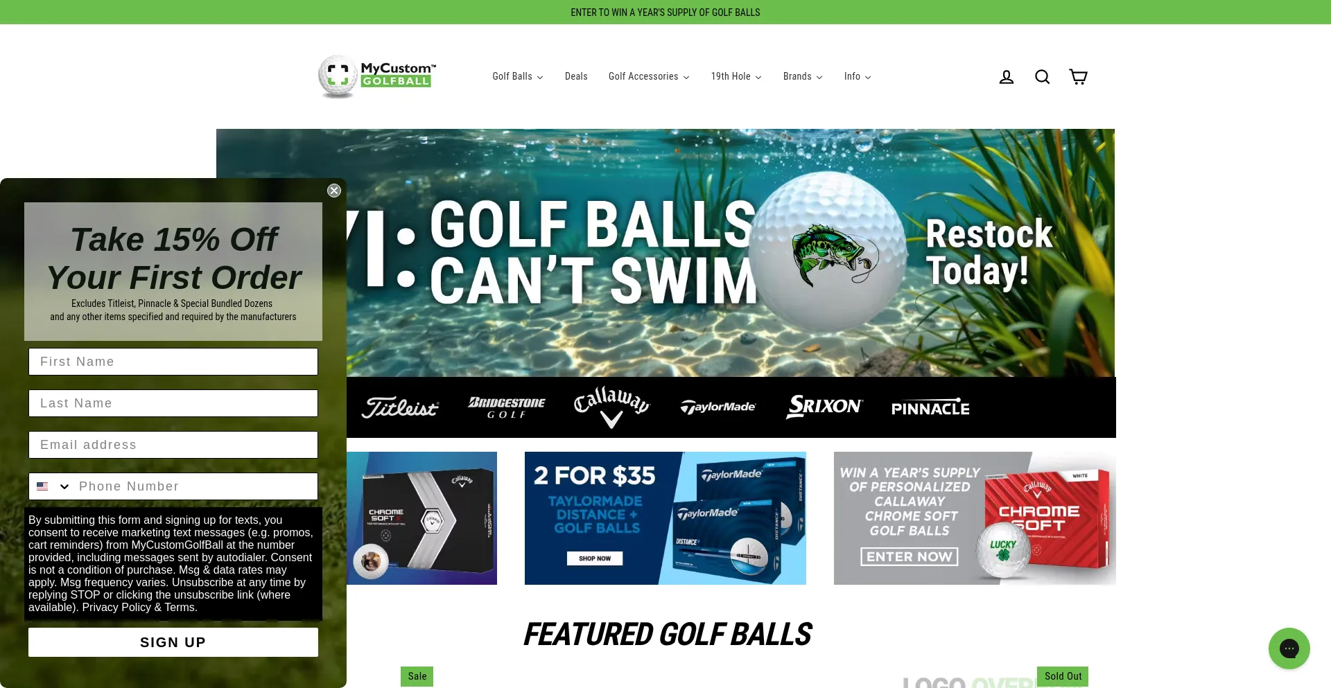 Website screenshot of Mycustomgolfball.com