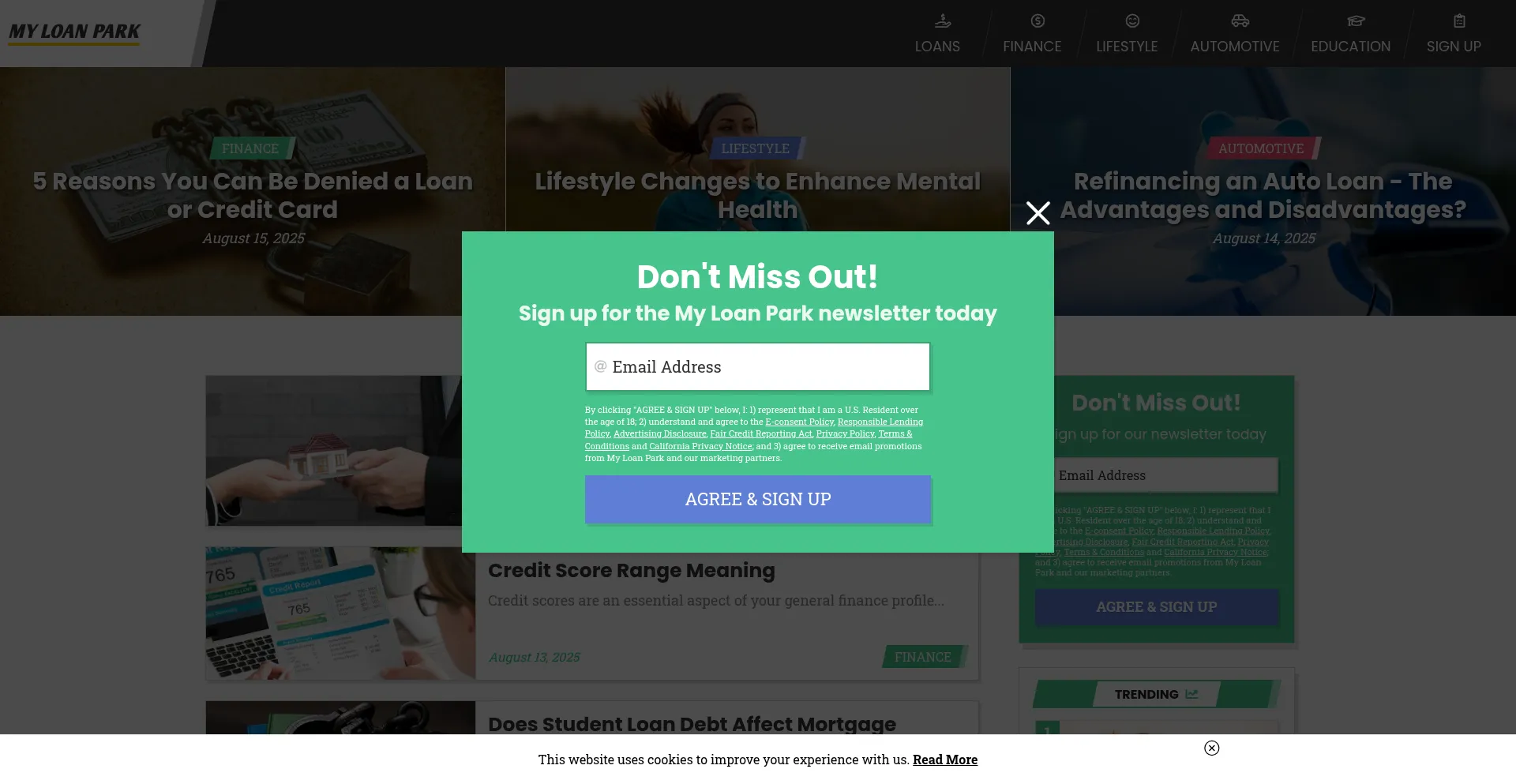 Website screenshot of Myloanpark.com