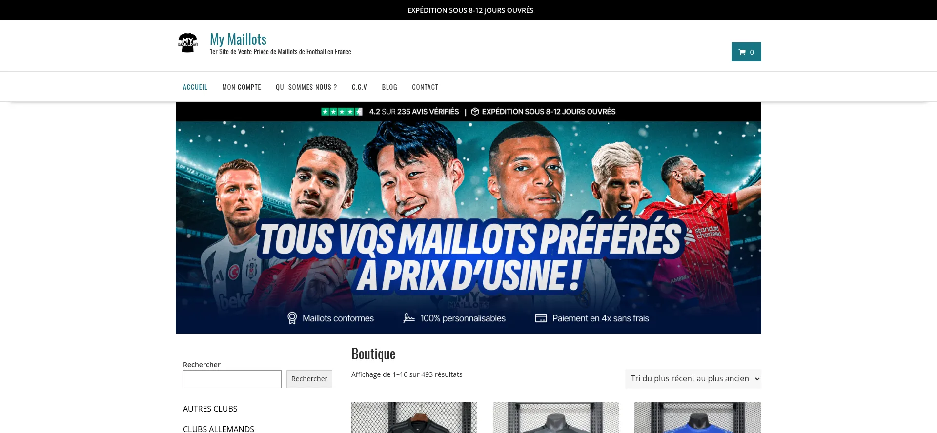 Website screenshot of Mymaillots.com
