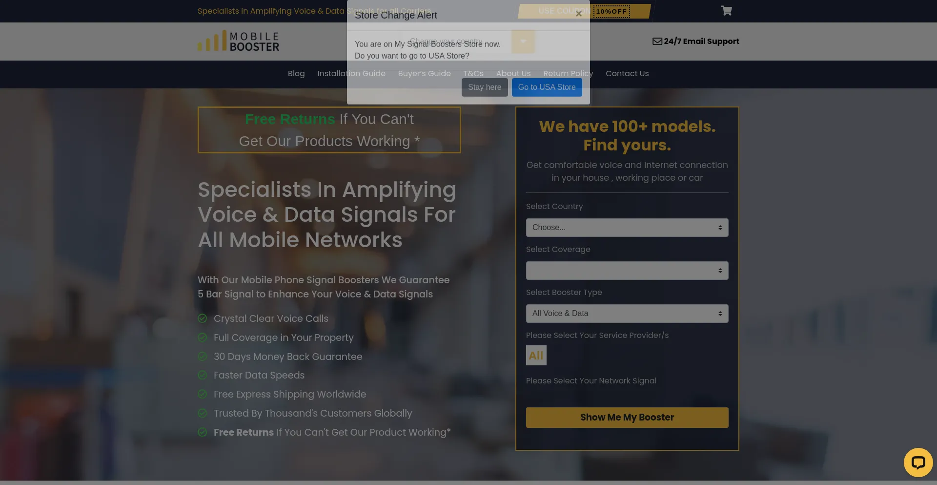 Website screenshot of Mysignalboosters.com