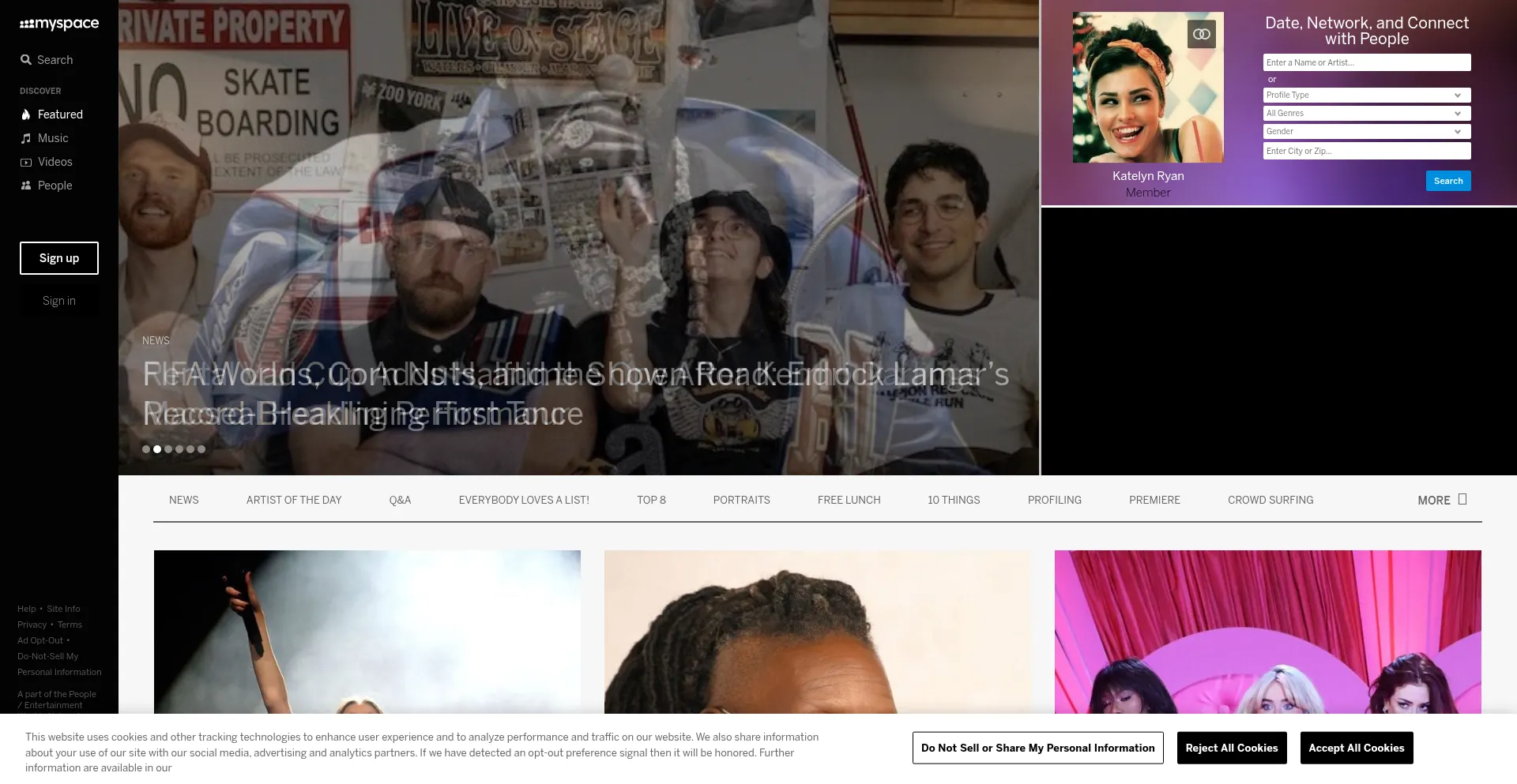 Website screenshot of Myspace.com