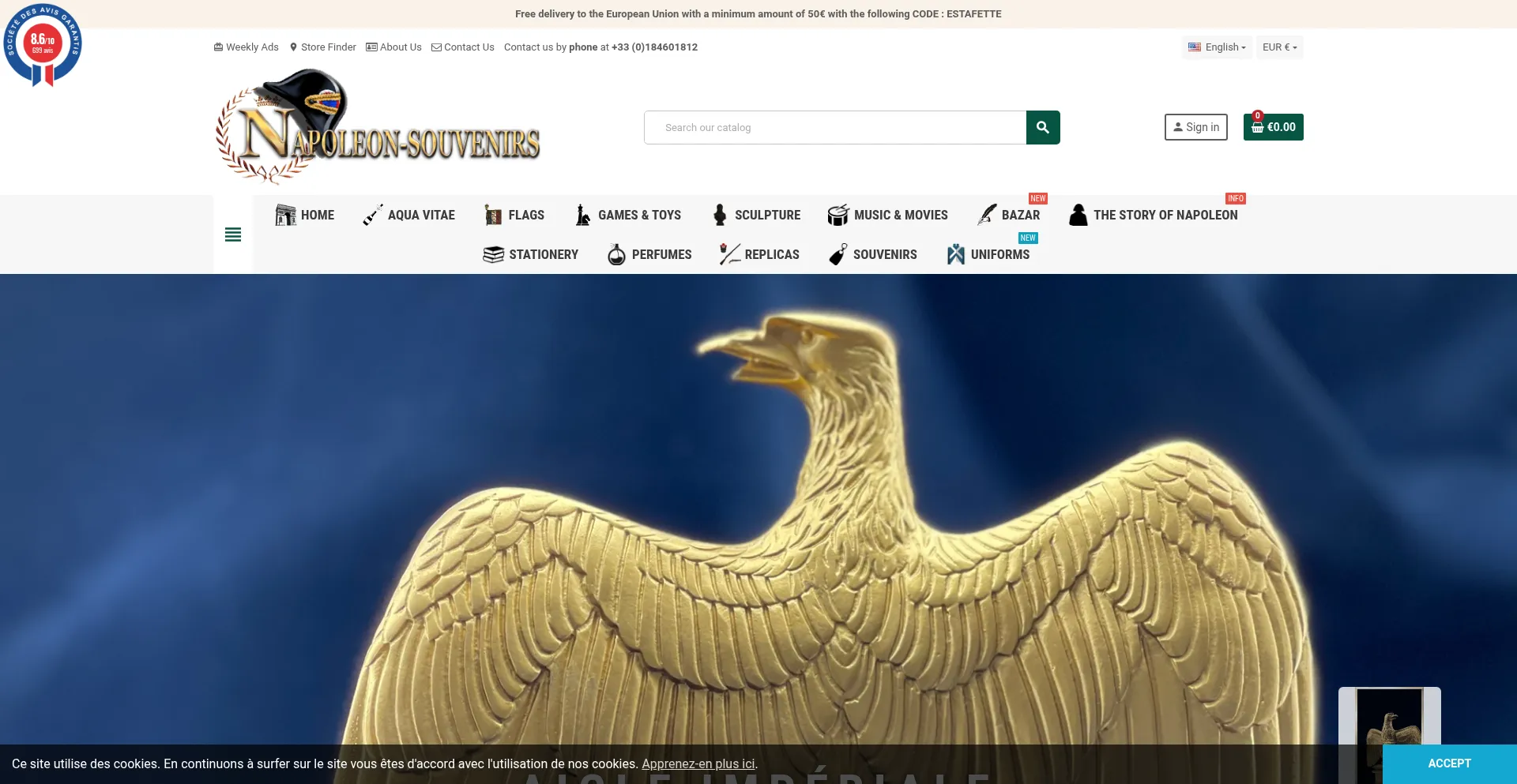 Website screenshot of Napoleon-souvenirs.com