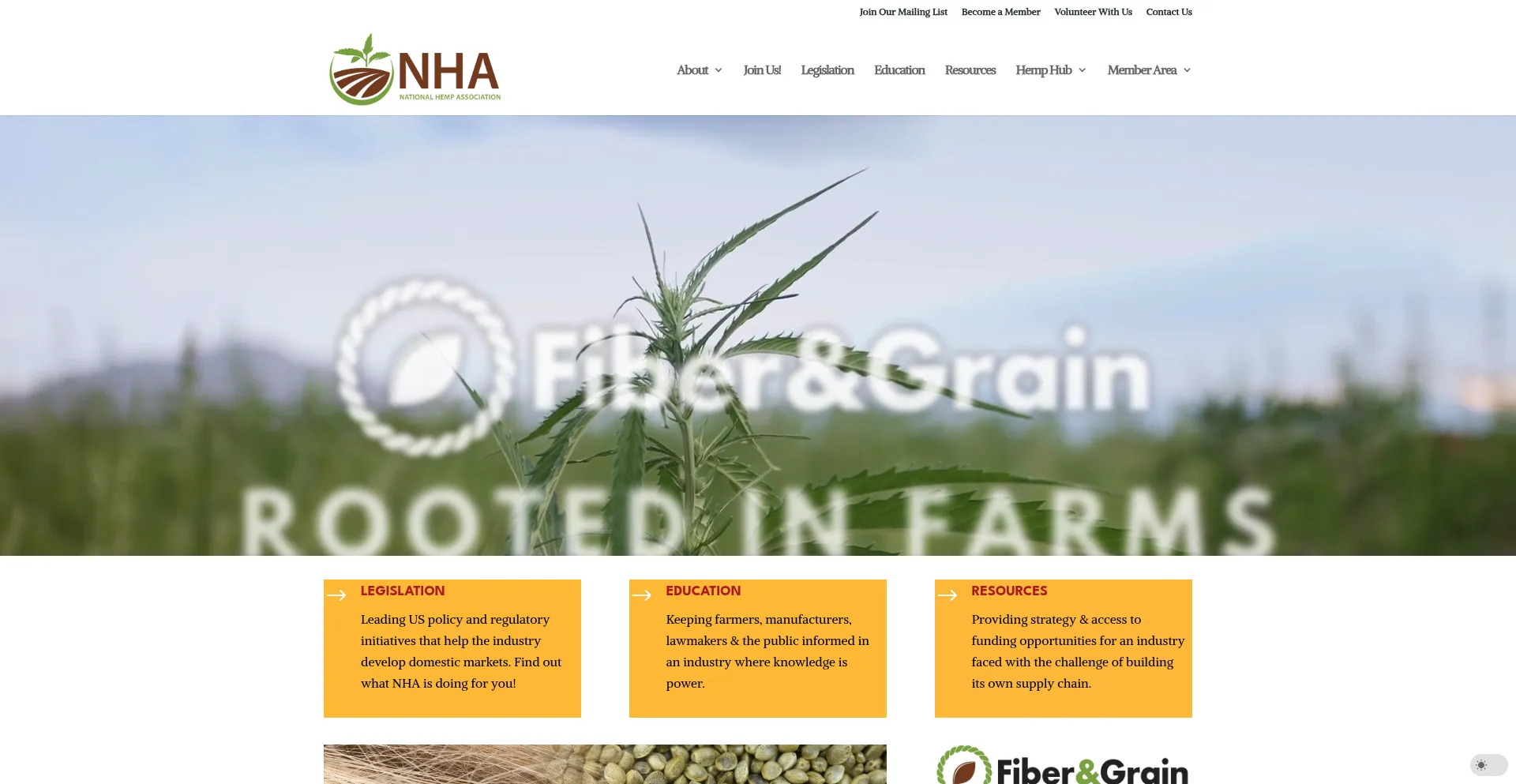 Website screenshot of Nationalhempassociation.org