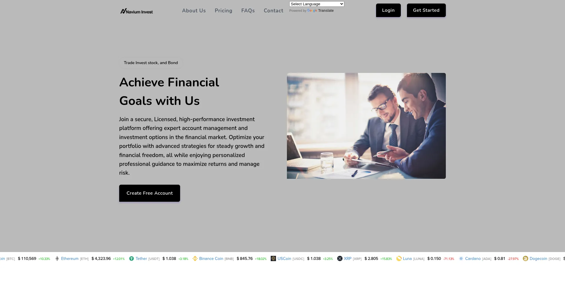 Website screenshot of Naviuminvest.com