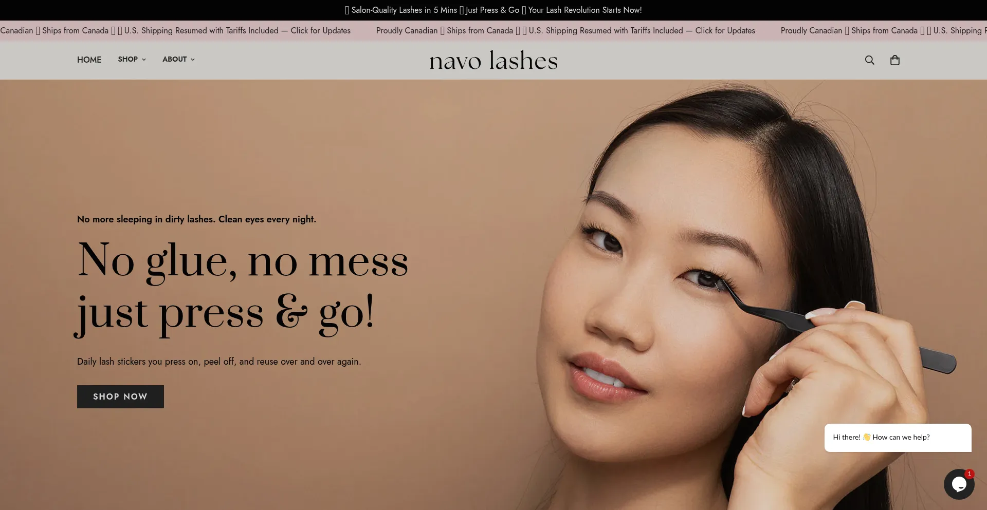Website screenshot of Navolashes.com