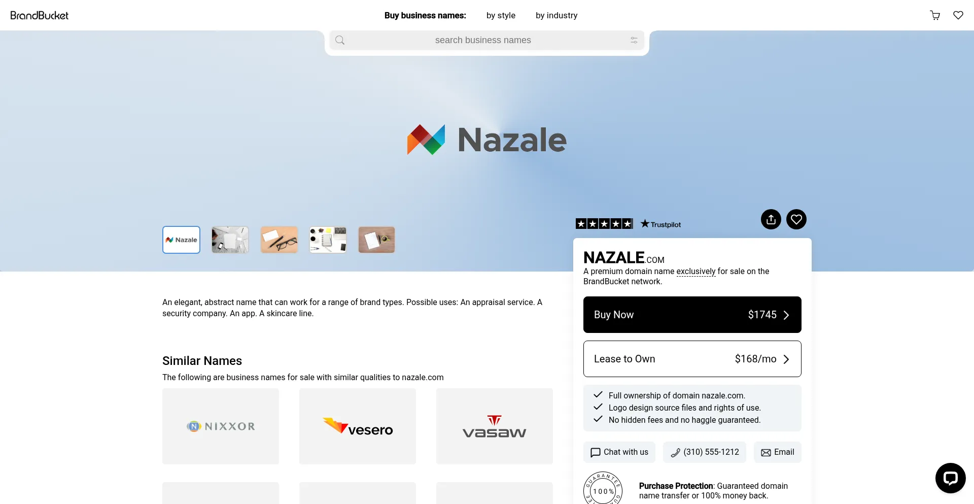 Website screenshot of Nazale.com