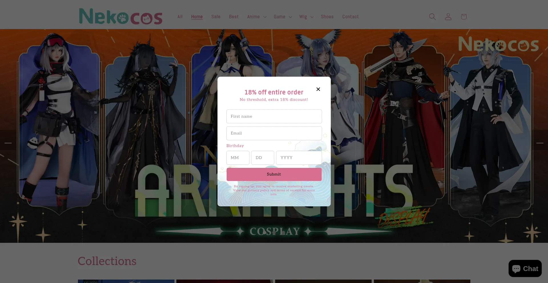 Website screenshot of Nekocos.com