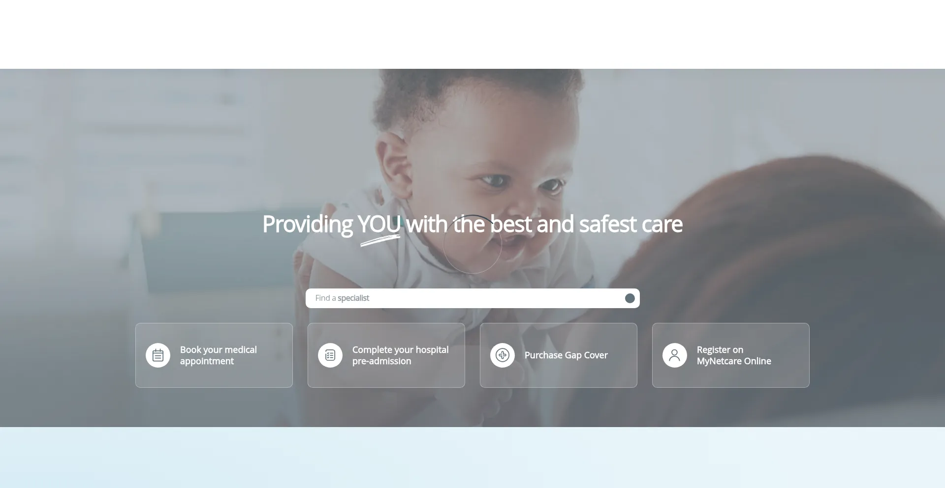 Website screenshot of Netcare.co.za