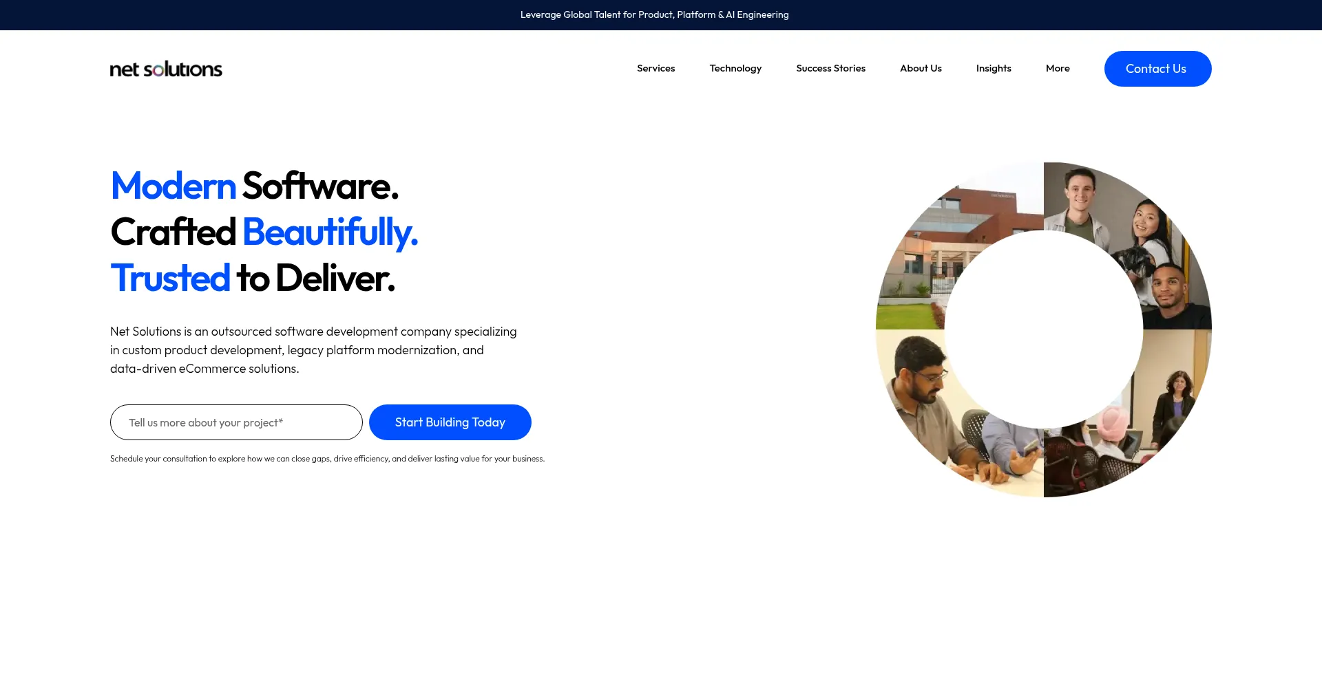 Website screenshot of Netsolutionsindia.com