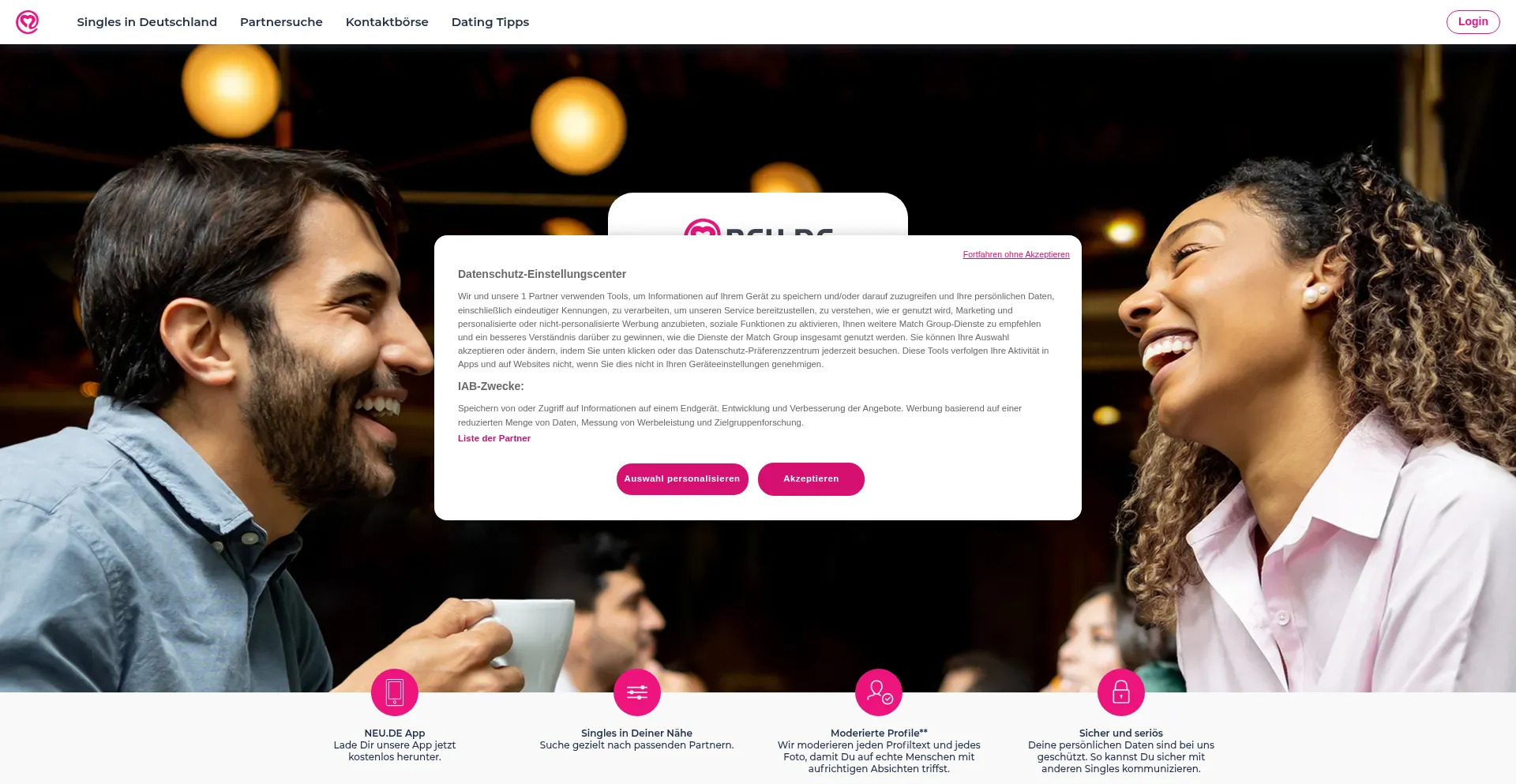 Website screenshot of Neu.de