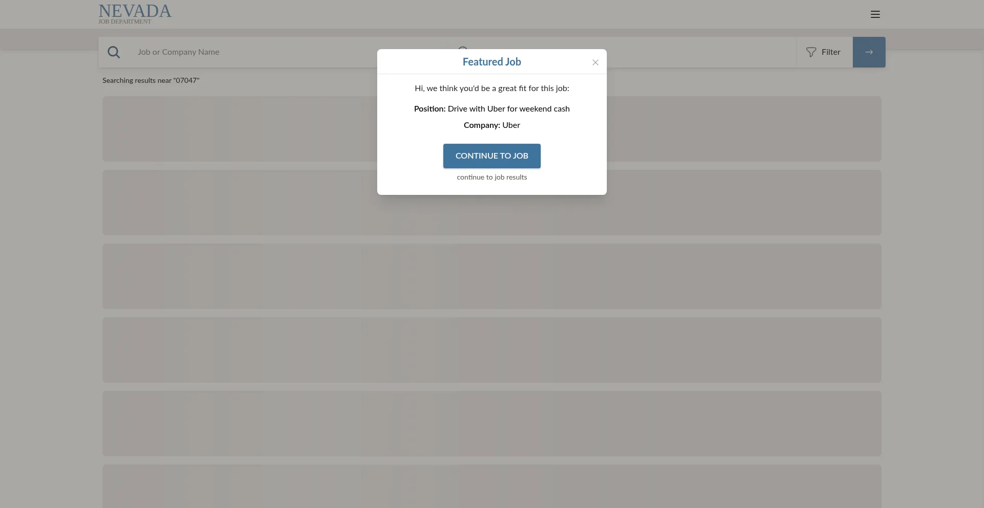 Website screenshot of Nevadajobdepartment.com