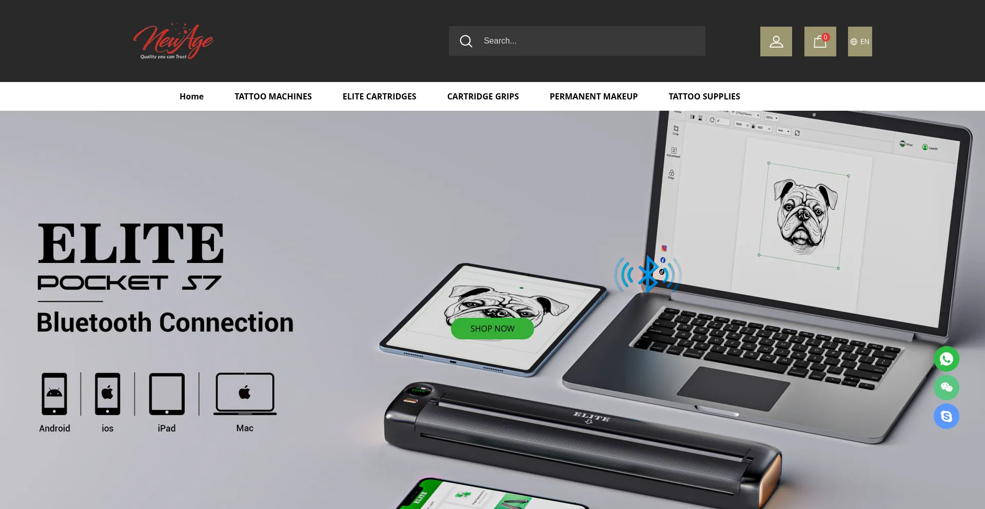 Website screenshot of Newagetattoosupply.com