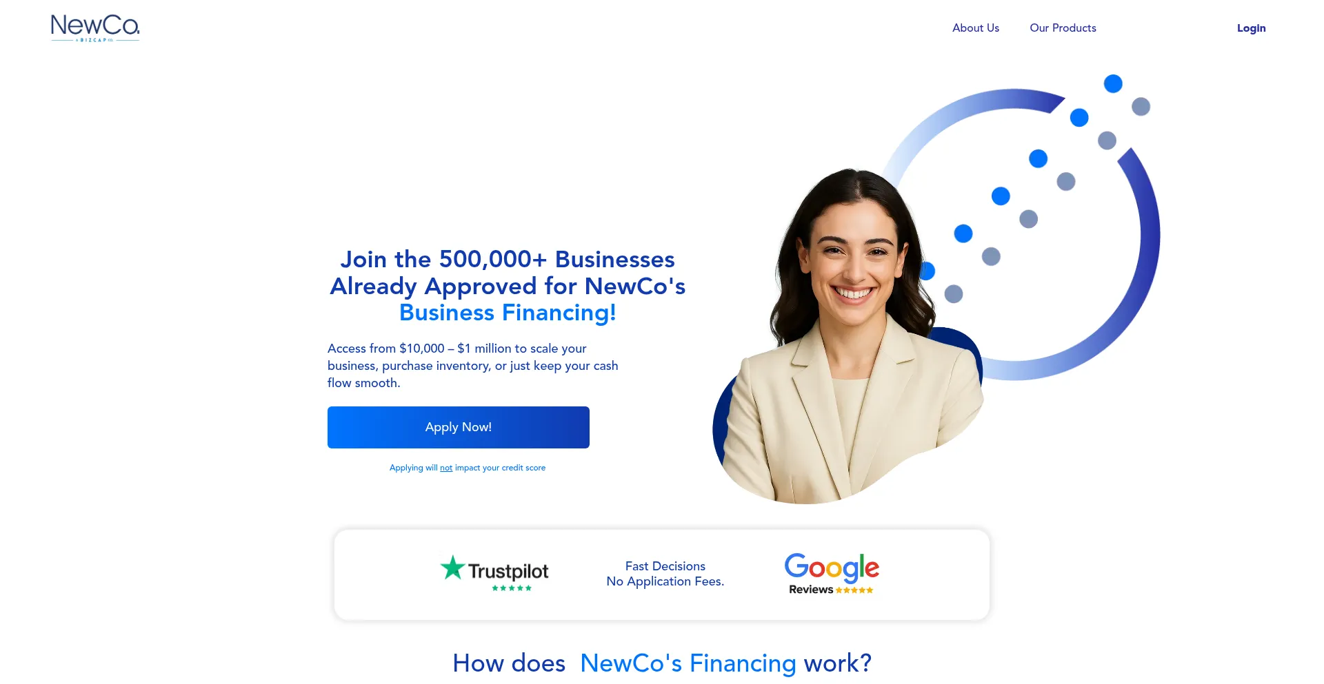 Website screenshot of Newcoapp.com