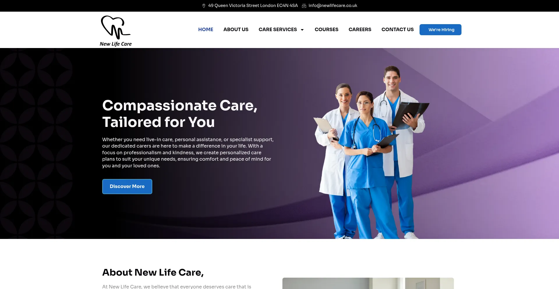 Website screenshot of Newlifecare.co.uk