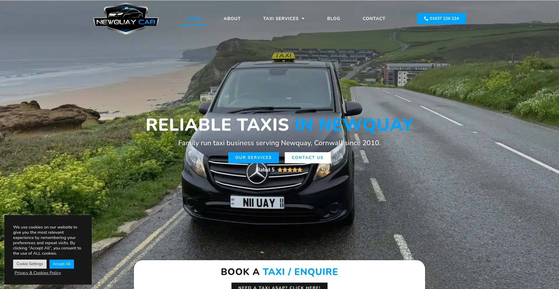 Website screenshot of Newquaycab.com