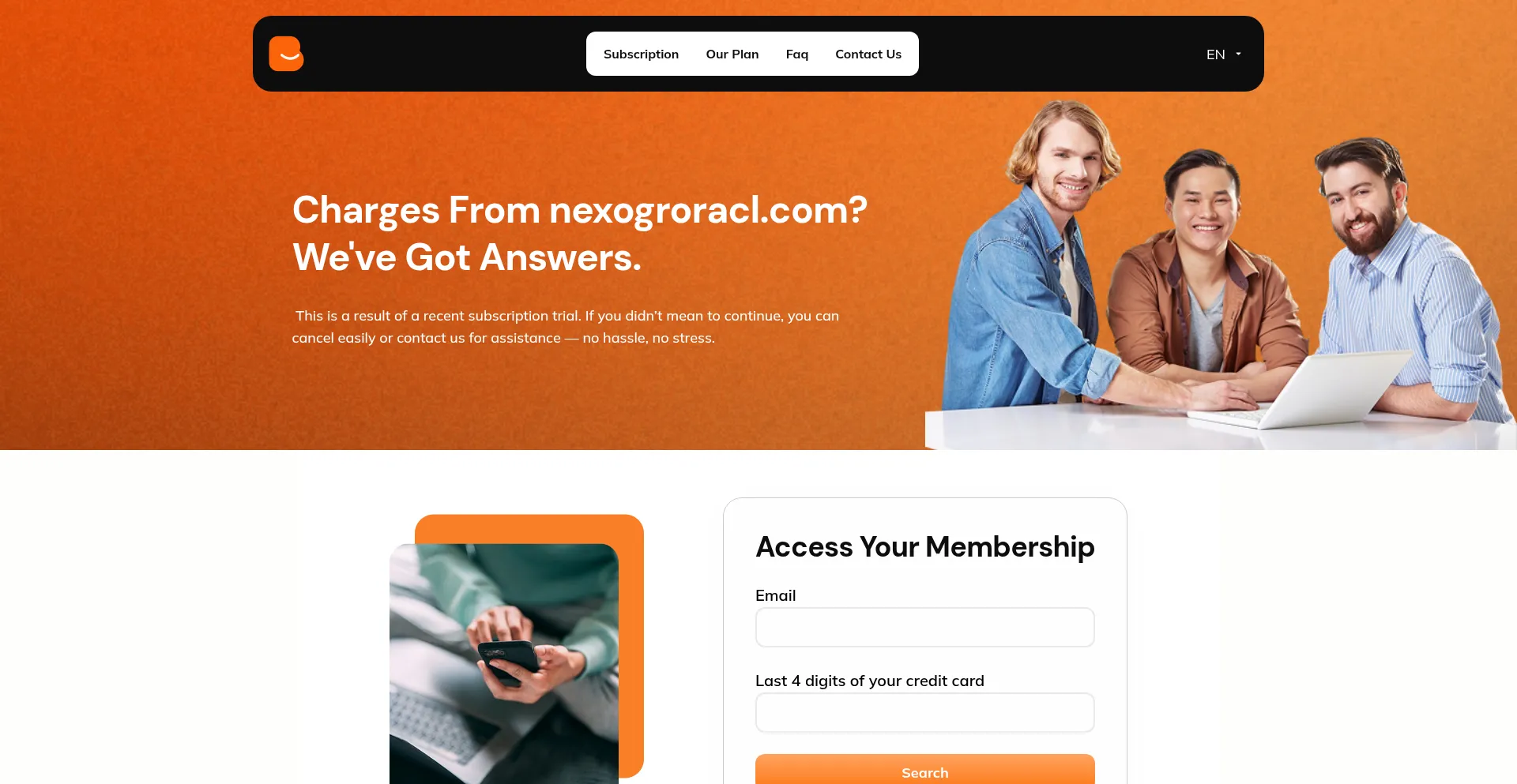 Website screenshot of Nexogroracl.com