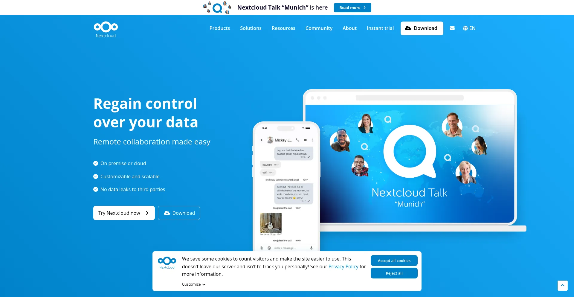 Website screenshot of Nextcloud.com