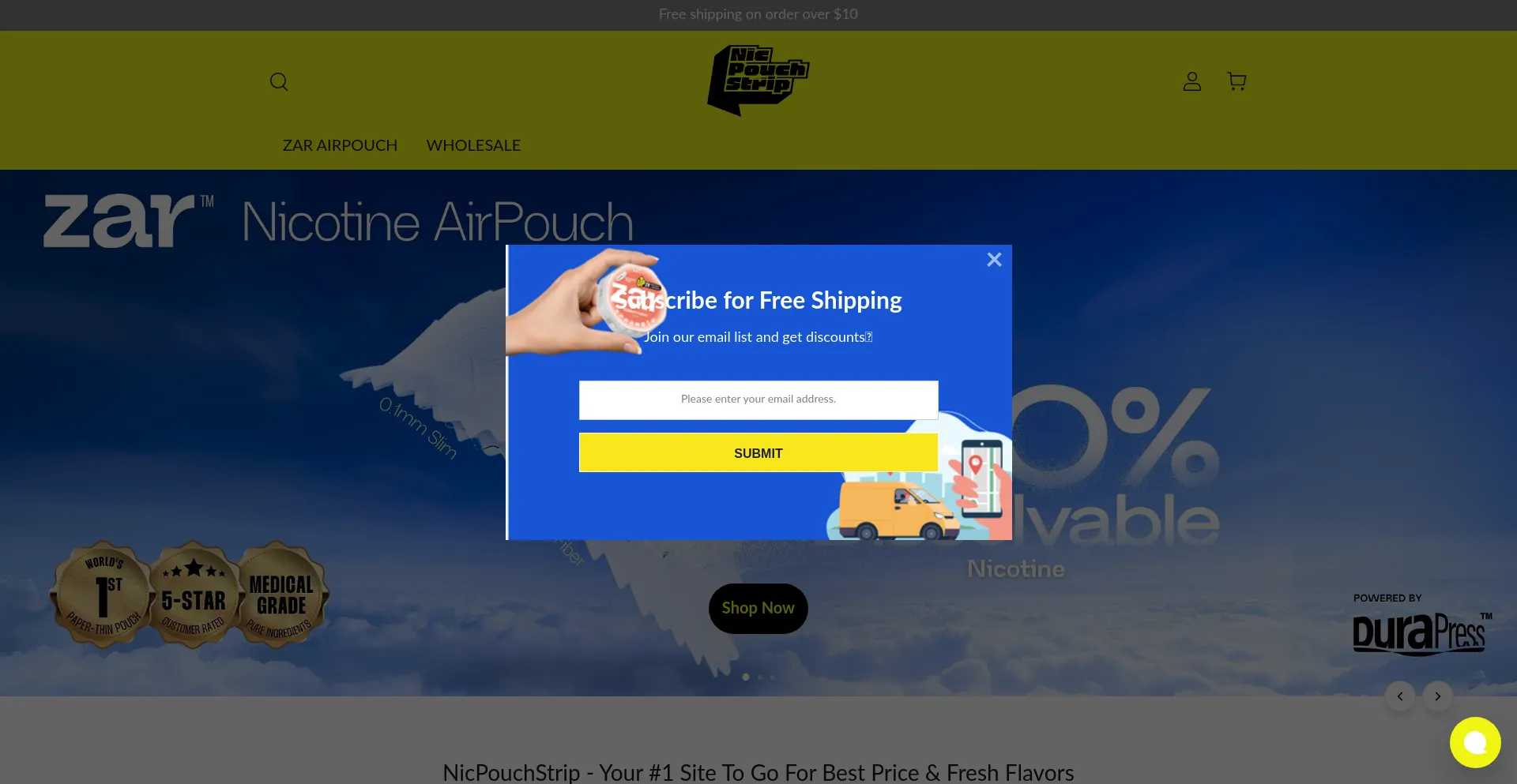 Website screenshot of Nicpouchstrip.com