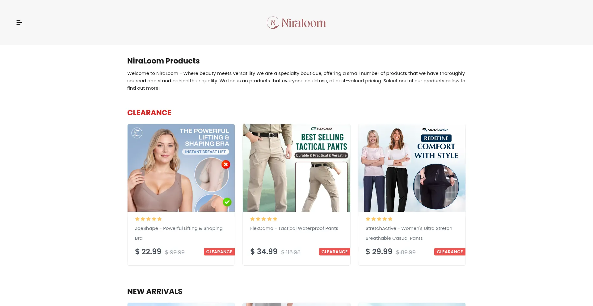 Website screenshot of Niraloom.com