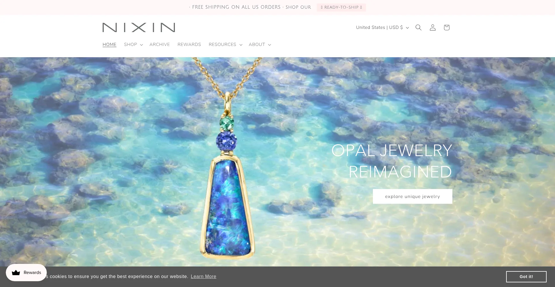 Website screenshot of Nixinjewelry.com
