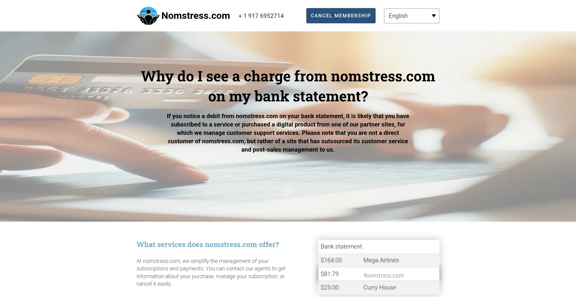 Website screenshot of Nomstress.com