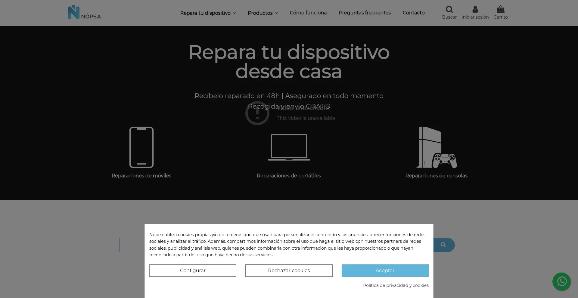 Website screenshot of Nopea.es