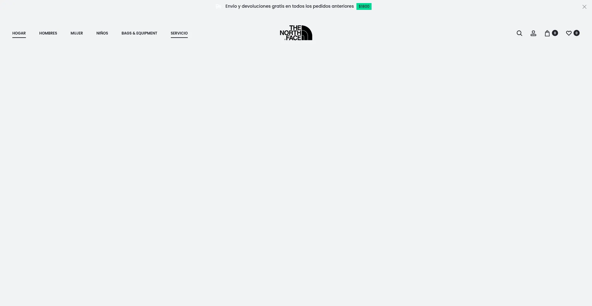 Website screenshot of North-face.com.mx