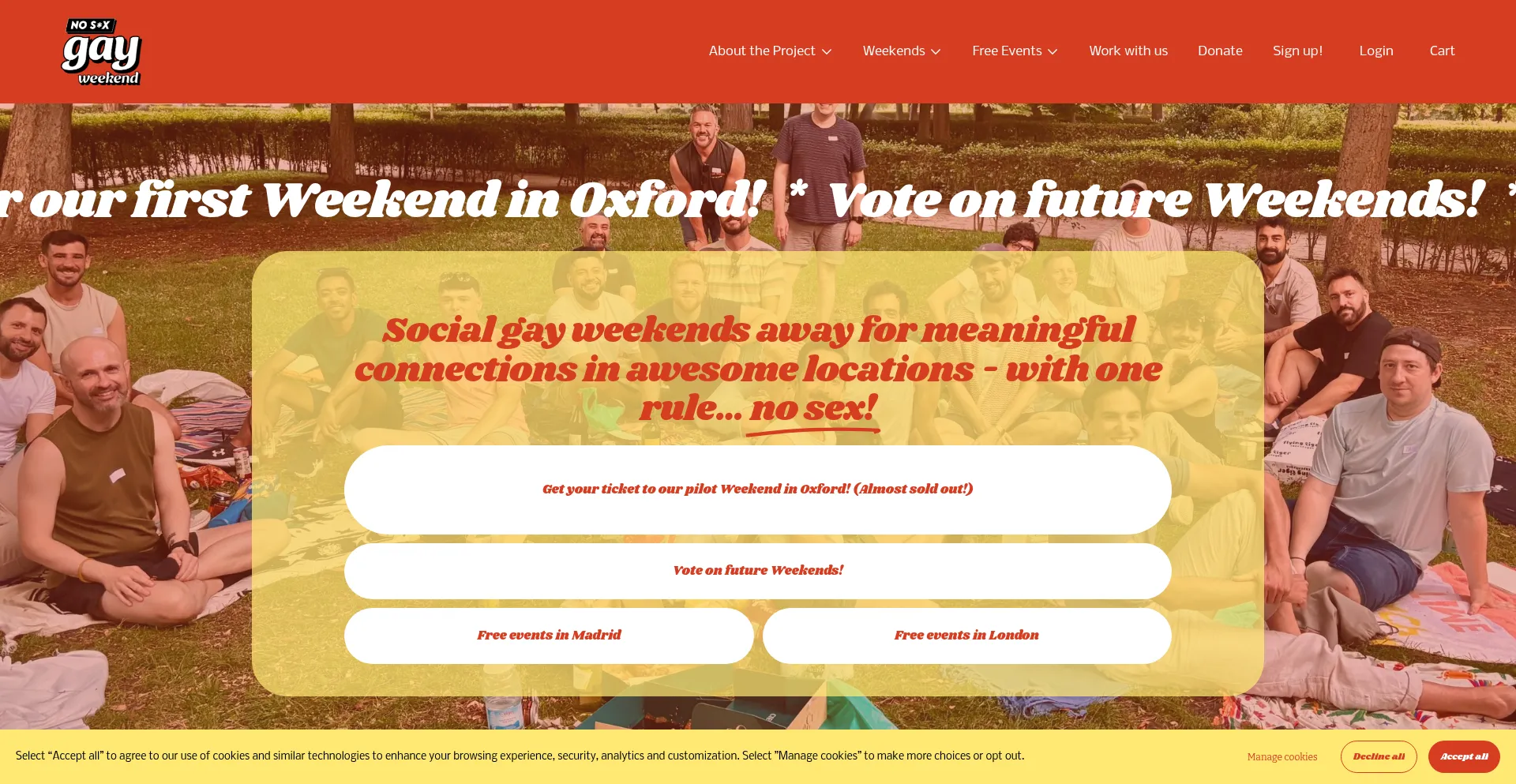 Website screenshot of Nosexgayweekend.com