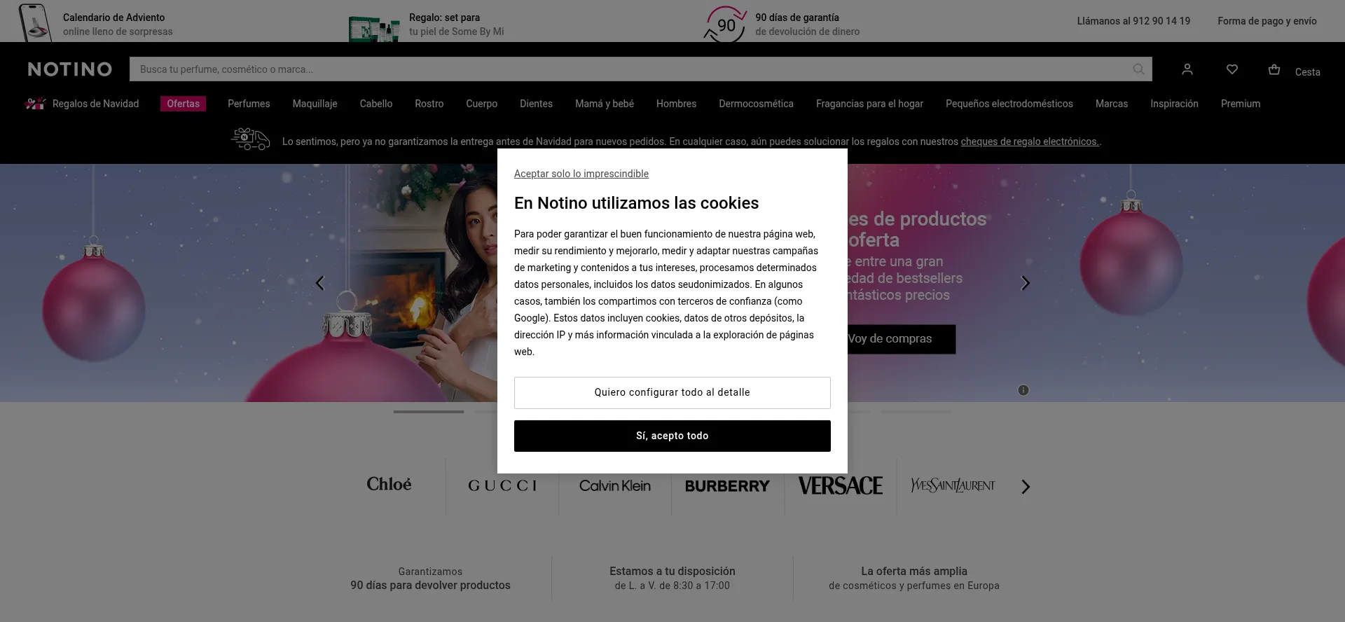 Website screenshot of Notino.es