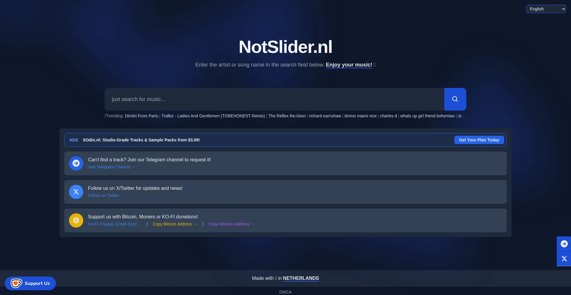 Website screenshot of Notslider.nl