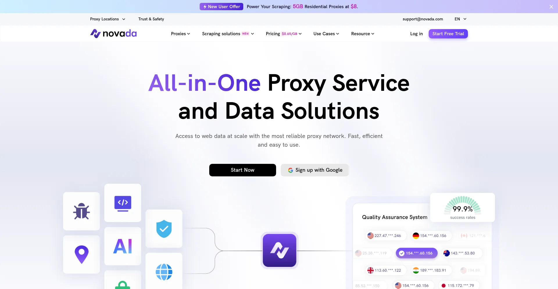 Website screenshot of Novada.com