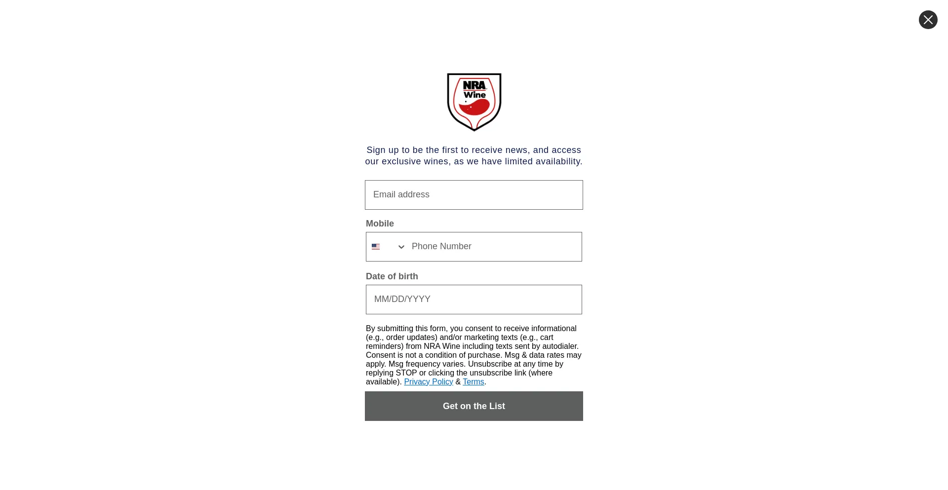 Website screenshot of Nrawineclub.com