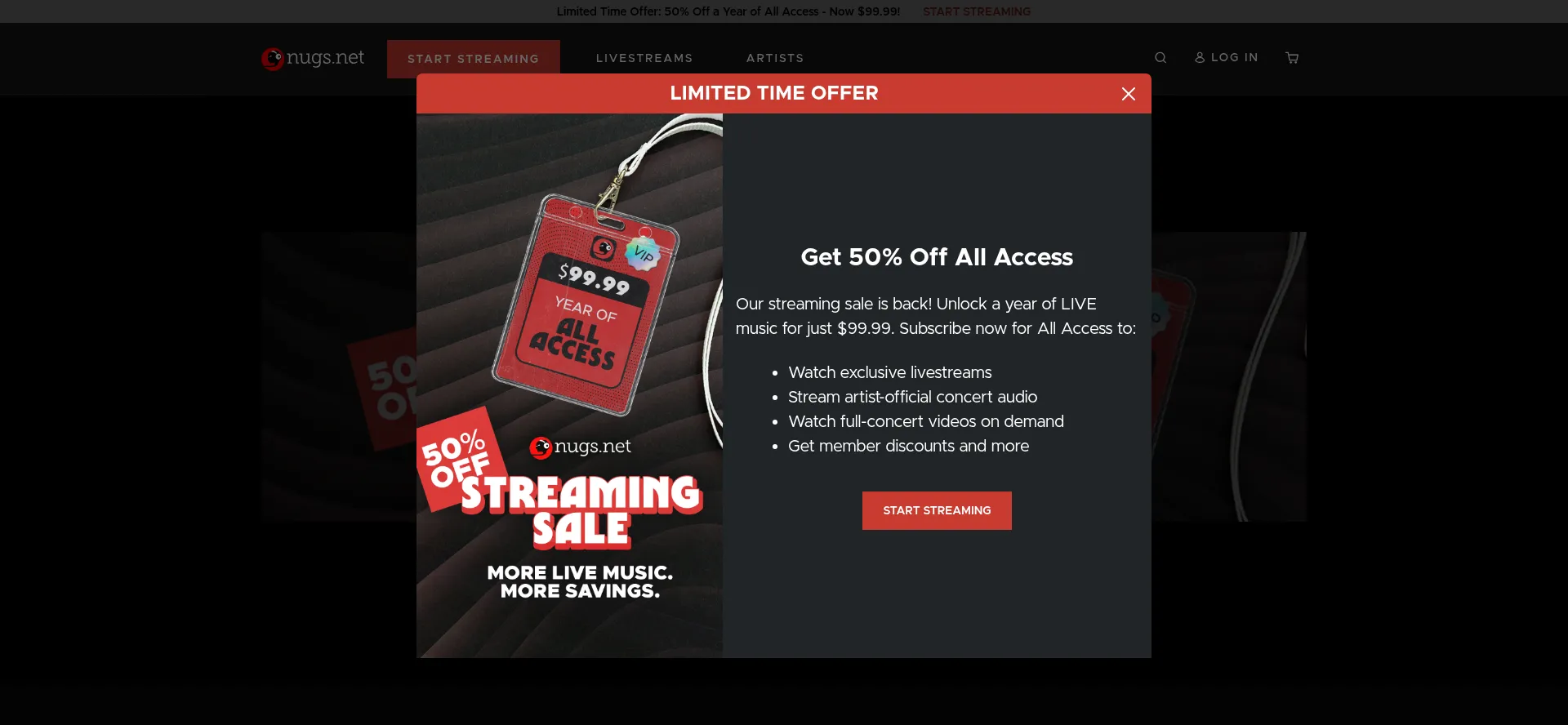 Website screenshot of Nugs.net