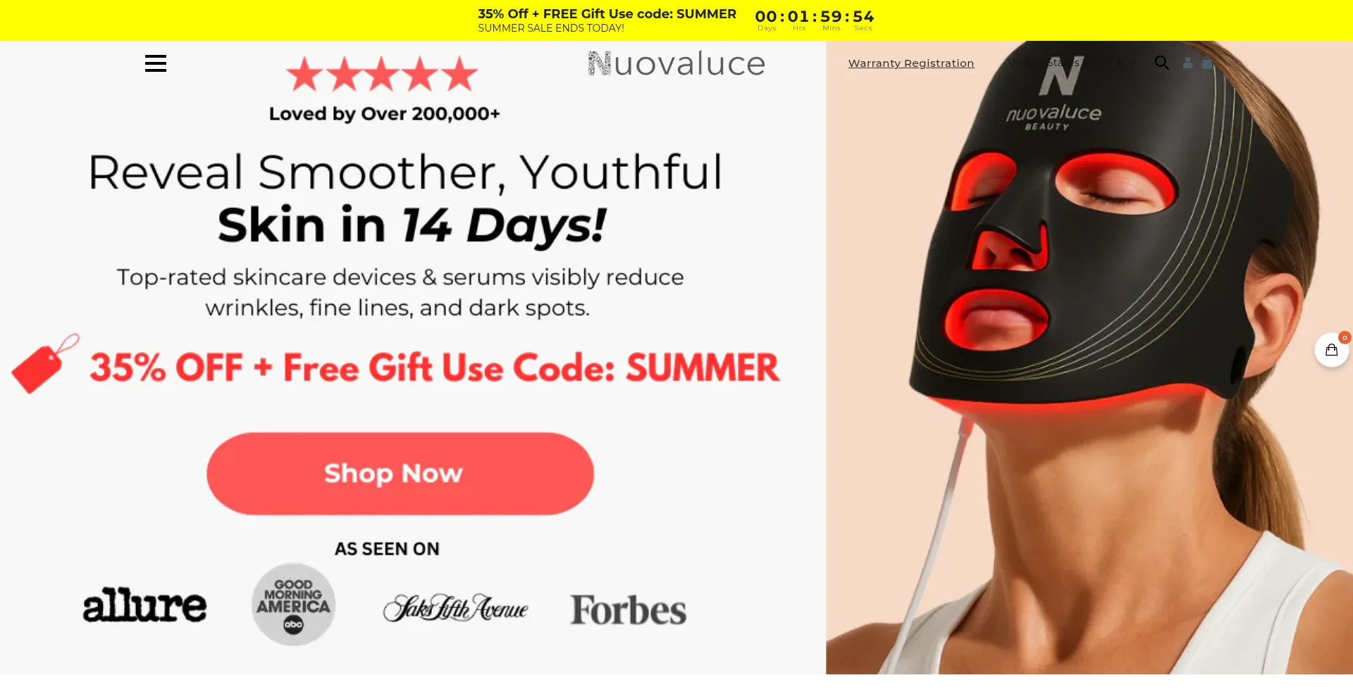 Website screenshot of Nuovalucebeauty.com