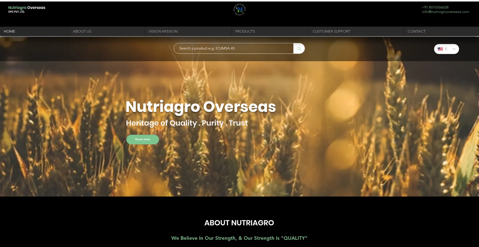 Website screenshot of Nutriagrooverseas.com